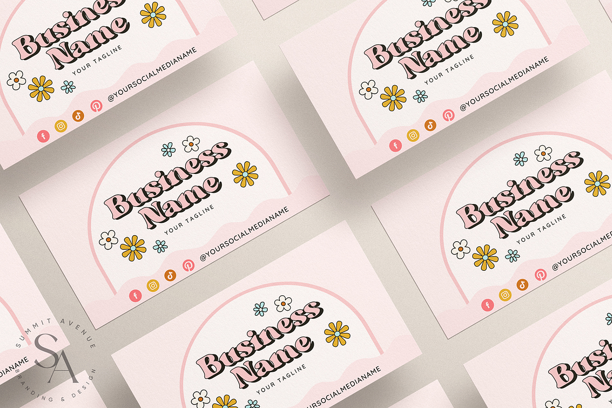 Retro Flower Business Card Canva, a Business Card Template by Summit Avenue (Photo 2 of 6)