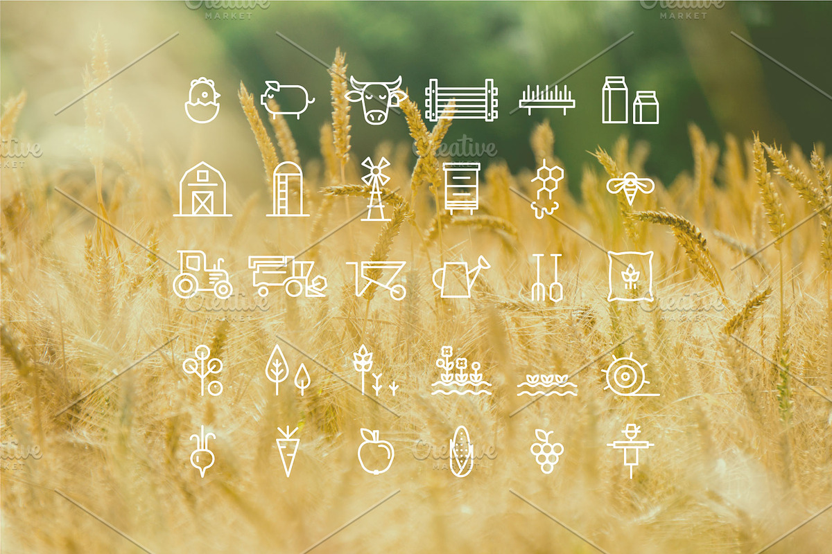Line Farm Icons., an Outline Icon by BezierMagic (Photo 2 of 5)