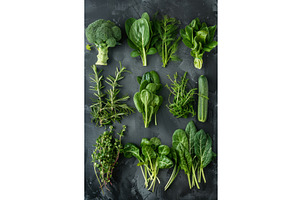 Assortment of fresh green vegetables, an Illustration by tilialucida