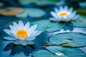 White water lilies among leaves, a Nature Photo by MistyDay