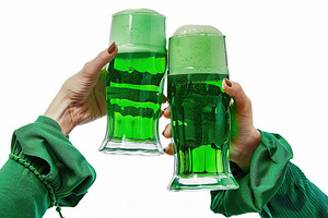 Hands with glasses of green beer on white background. St Patrick's Day concept, a Food & Drink Photo by AlyaAnd