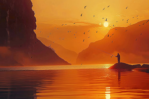 an angler who is carrying out fishin, a Background Photo by Maylianaw28