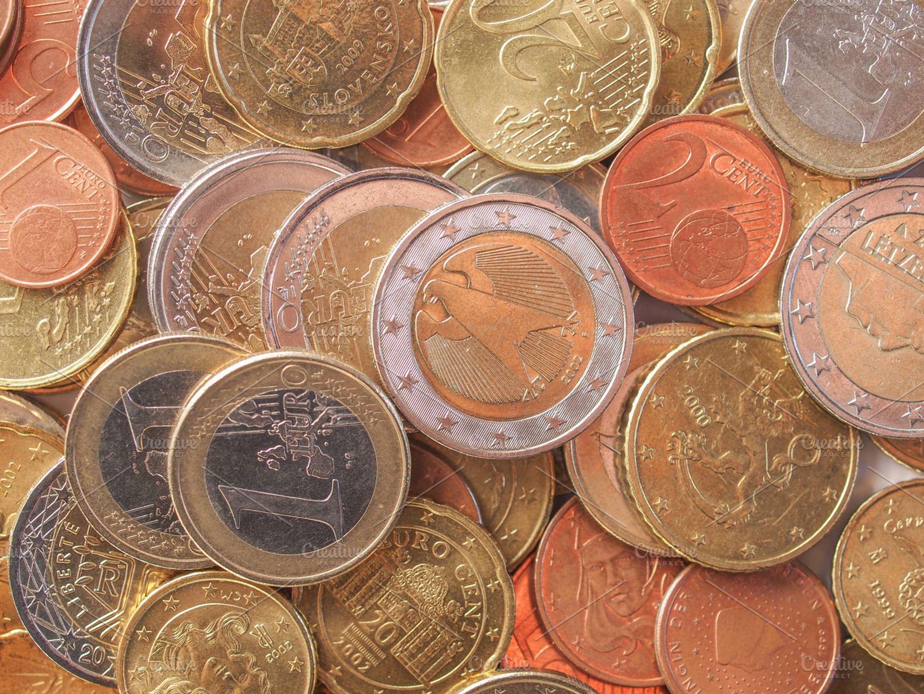 Euro coins featuring euro, euros, and coin