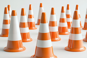 Orange and white traffic cones on wh, an Abstract Photo by Pixeness Studio