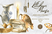 Kitchen Mouse Watercolor Clipart Set, an Animal Illustration by foxsong (Thumbnail 1 of 13)