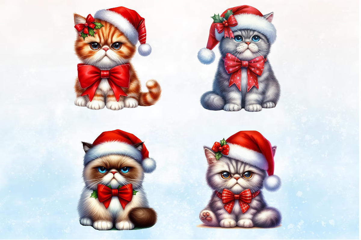 Watercolor Grumpy Christmas Cats Cl, a Seasonal Illustration by Rose Art (Photo 3 of 7)