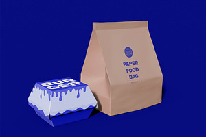 Paper Food Bag & Burguer Box Mockup