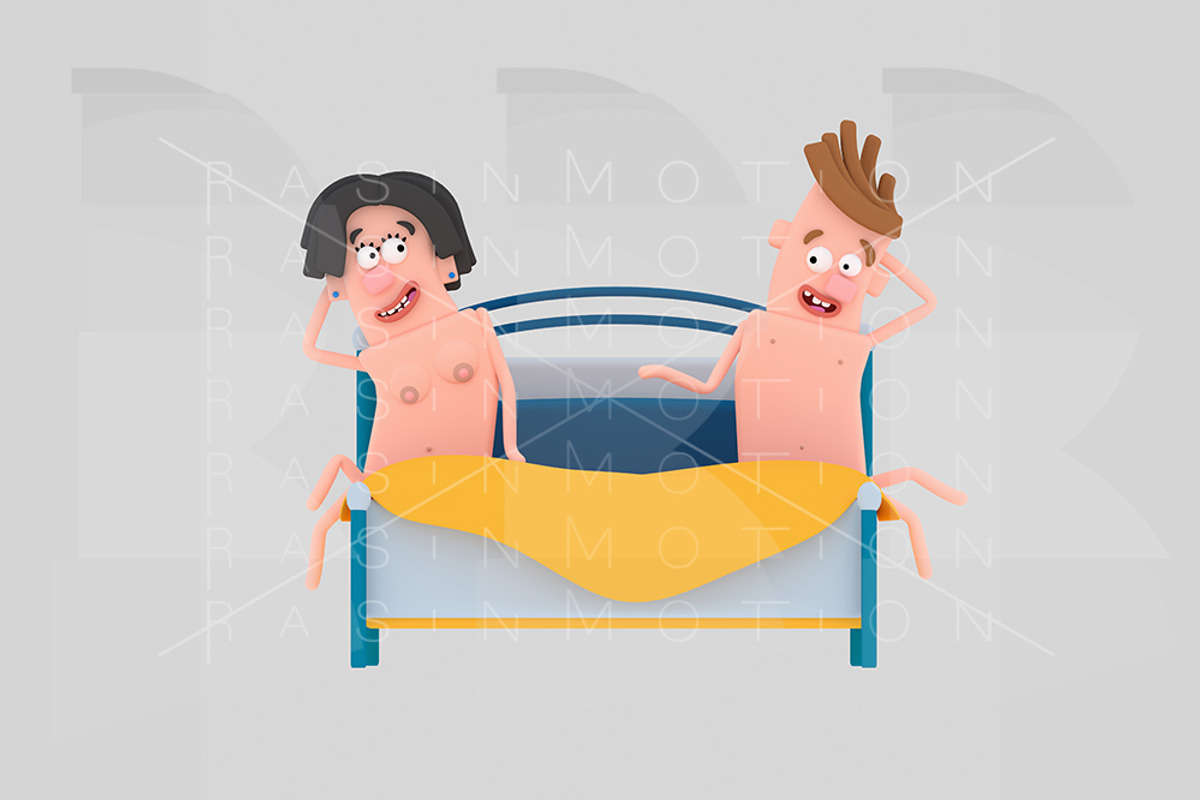 Cute couple enjoying in bed, an Illustration by rasinmotion