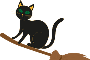 Cartoon Black Cat Flying on Broom, an Animal Illustration by JYa_Design