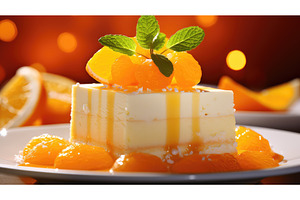dessert orange space ai generated, a Food & Drink Photo by pikepicture