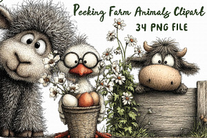 Peeking Farm Animals Clipart PNG Bun, an Illustration by Libby Wishes