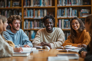 Diverse students studying together i, a Photo by Pixeness Studio