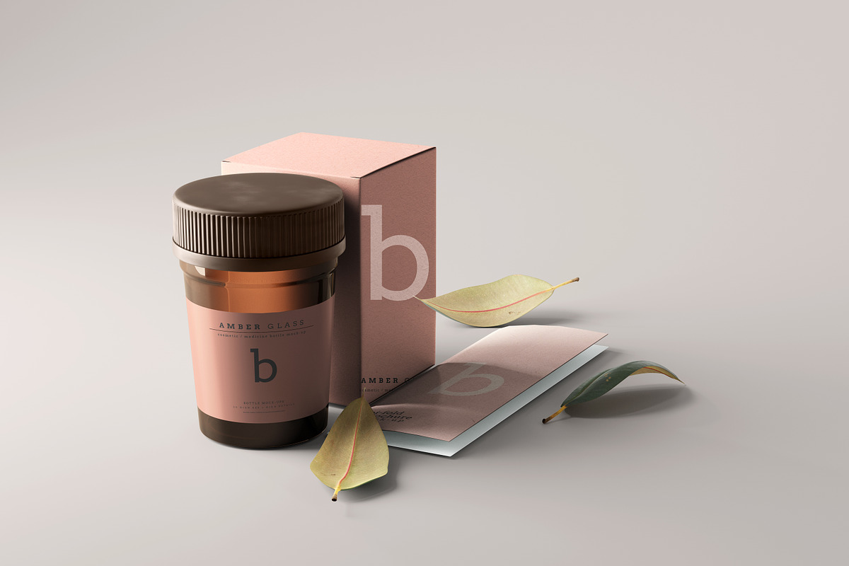 Amber Glass Pills Bottle Mockups, a Cups & Container Mockup by pmvch (Photo 19 of 20)
