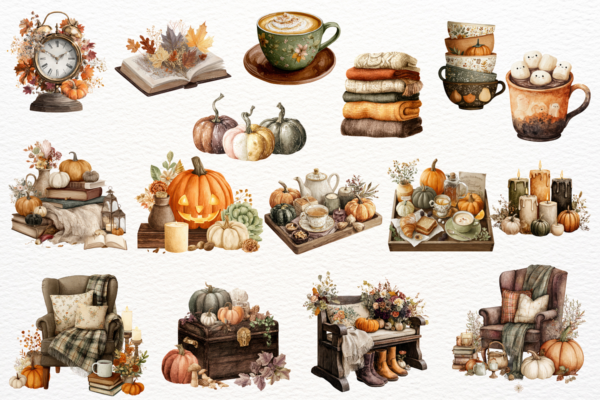 Cozy Halloween Watercolor Clipart, a Seasonal Illustration by Maysa Art (Photo 3 of 5)