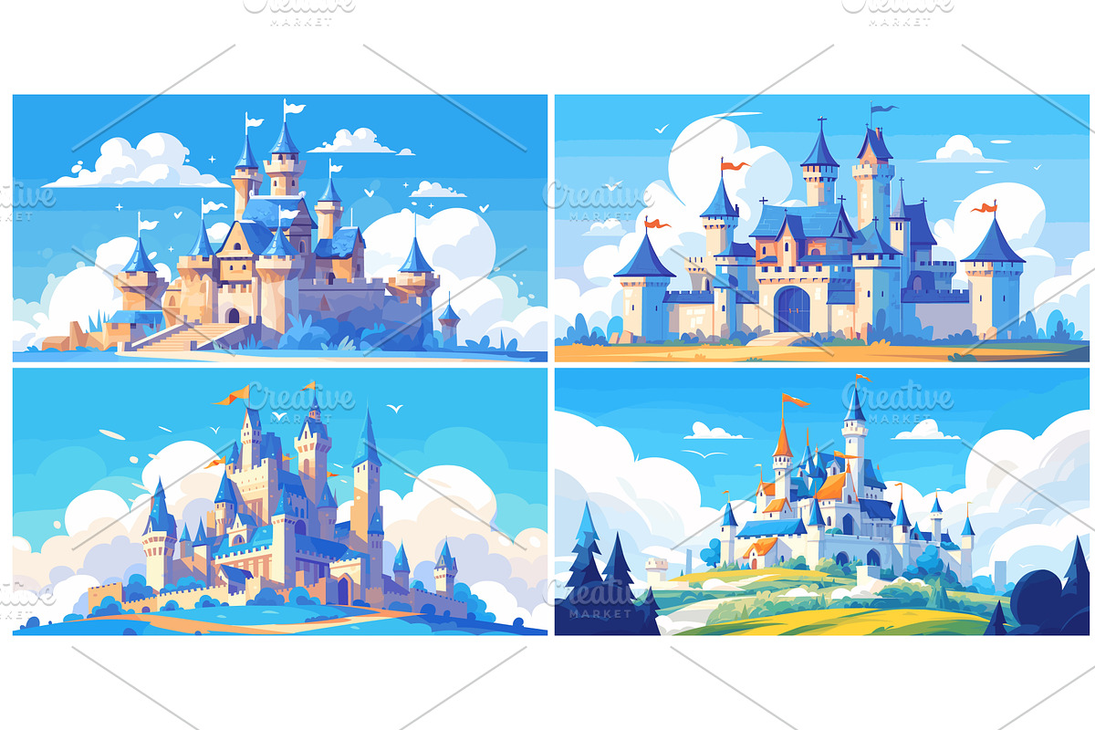 Cartoon fairytale castle landscapes, an Object Illustration by Stock-Smart-Start