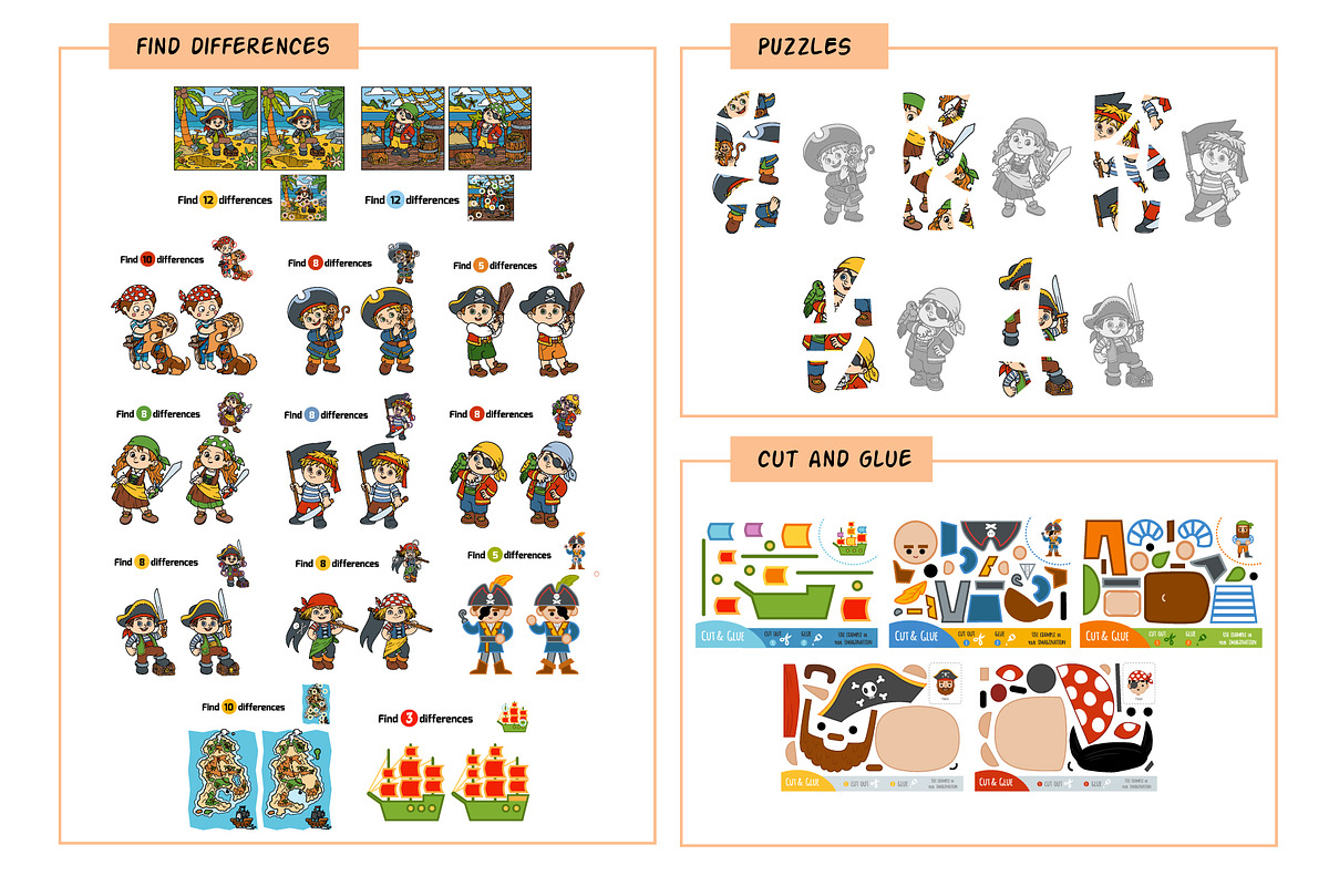 Pirate cartoon set of activity games, an Education Illustration by Ksenya Savva (Photo 8 of 10)