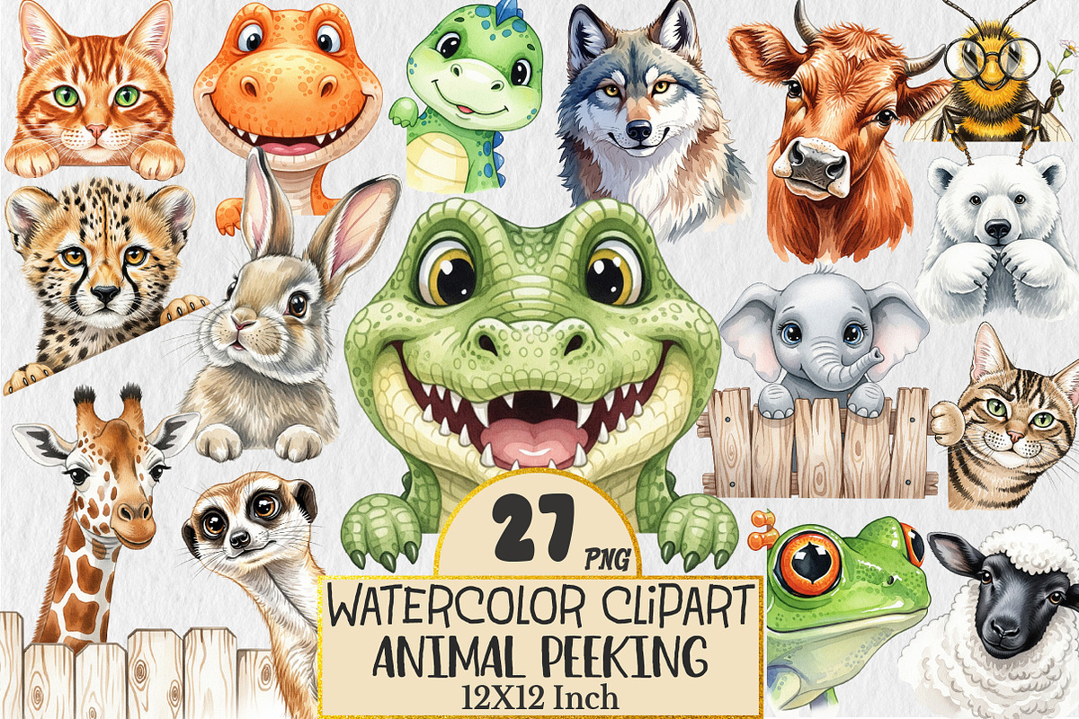 Animal Peeking Clipart Bundle, an Animal Illustration by Rose Art (Photo 1 of 4)
