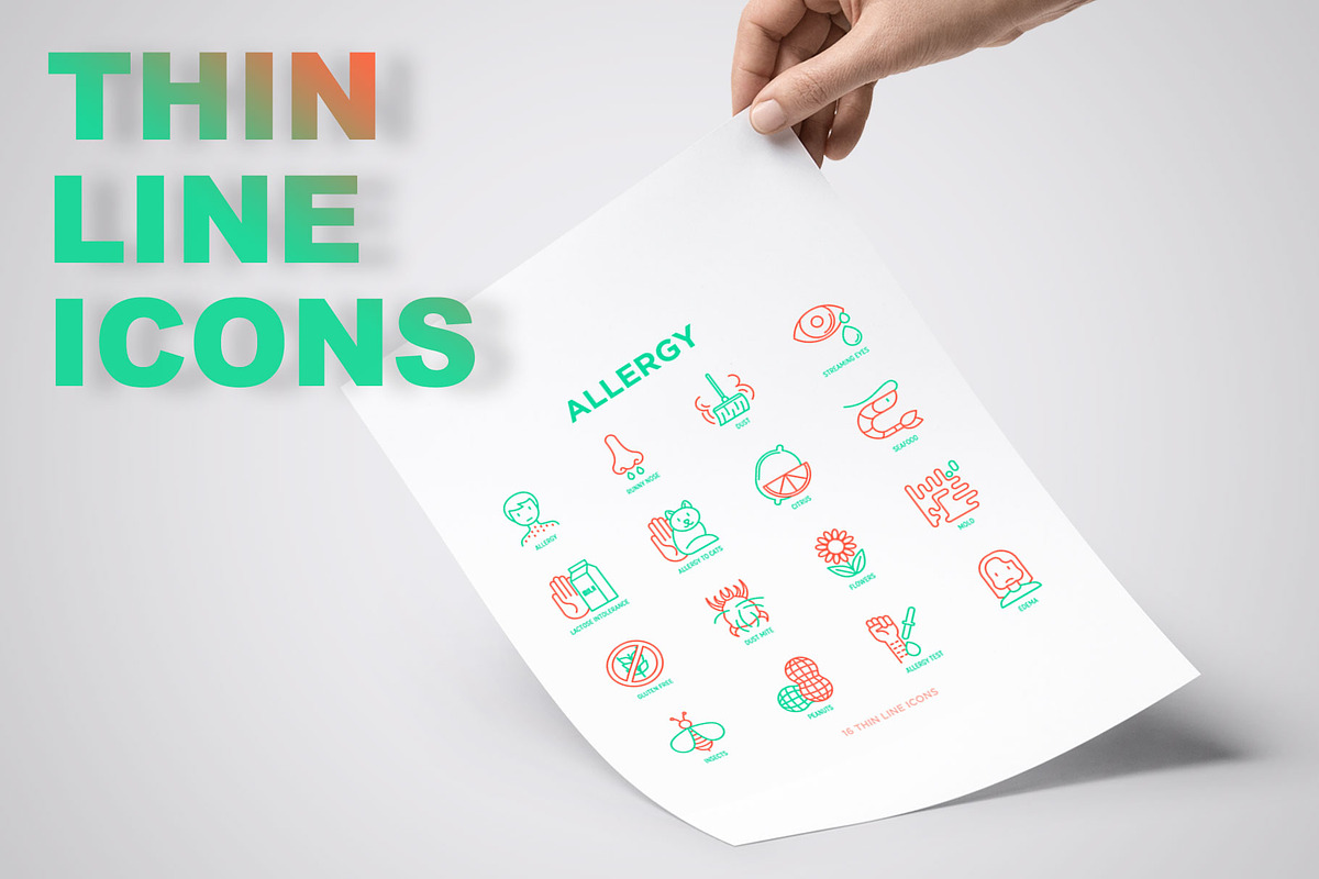 Allergy | 16 Thin Line Icons Set, an Outline Icon by Alex Blogoodf (Photo 3 of 7)