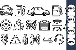 Minimalist Auto Icon Clipart Set, an Illustration by designvectx