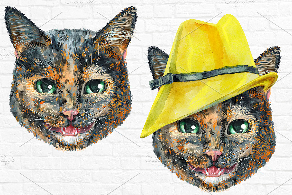 Portraits of tortoiseshell cat, an Animal Illustration by Watercolor fantasy (Photo 4 of 6)