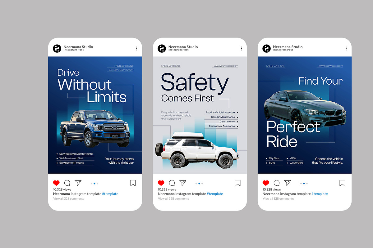 Blue Car Rent Instagram Post, a Social Media Template by Neermana (Photo 2 of 4)