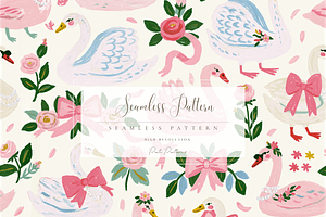 Pink Swan Seamless Pattern, a Pattern Graphic by Pati Charm Studio