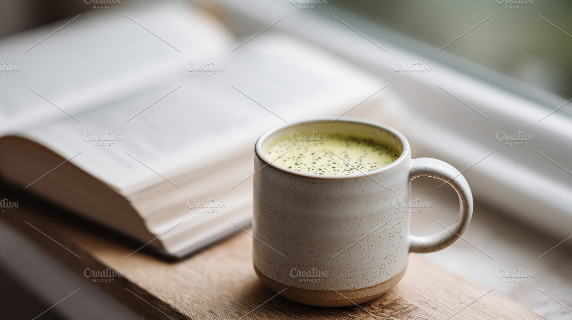 Cozy ceramic cup filled with matcha, a Food & Drink Photo by MistyDay