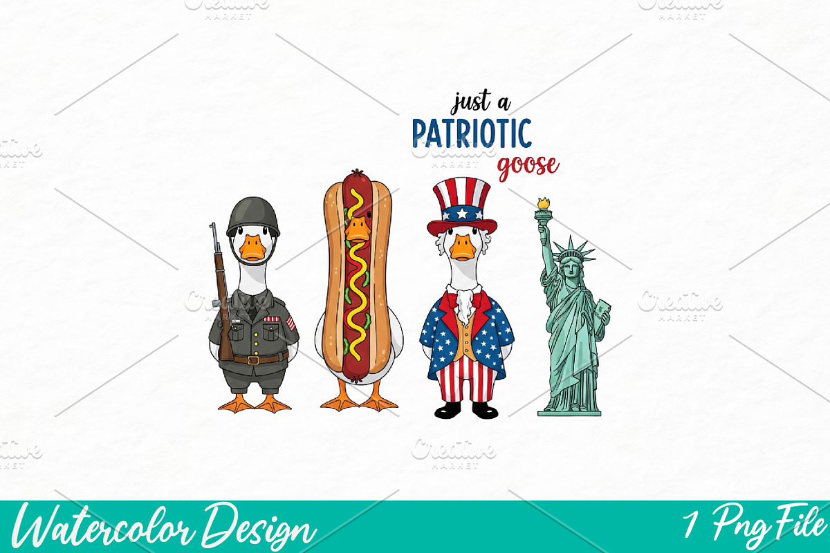Patriotic Goose PNG, an Illustration by Watercolor design (Photo 1 of 3)