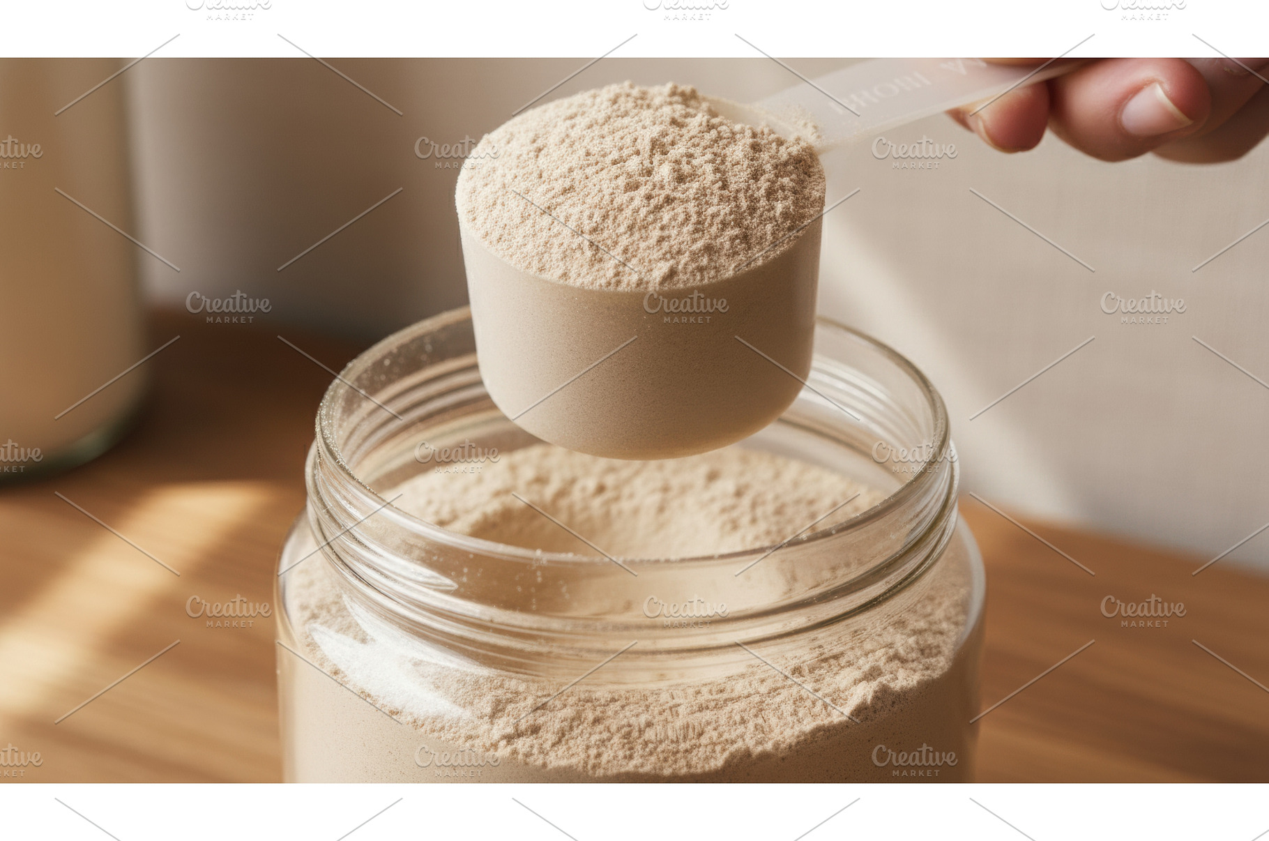 Close up view protein powder scoop, a Sports & Recreation Photo by Igor Tichonow