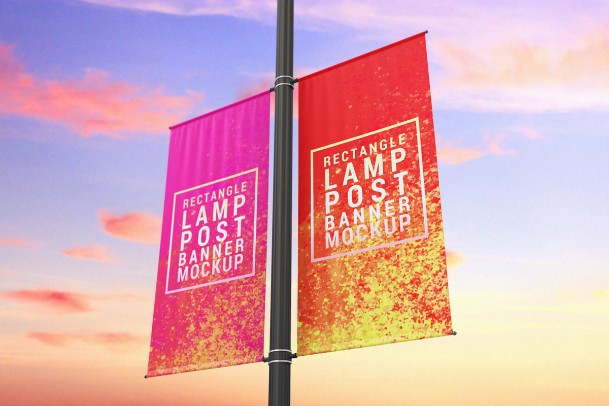 Rectangle Lamp Post Banner Mock-Up, an Advertising Mockup by MassDream (Photo 4 of 9)