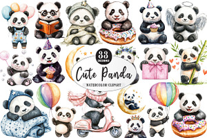 Cute Panda Sublimation Clipart, an Illustration by Watercolor design