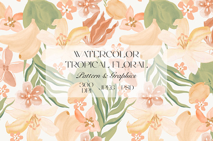Watercolor Tropical Floral Pattern, a Pattern Graphic by StudioGemen
