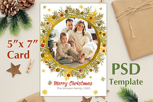 Wreath Photo Card PSD Template, a Card Template by PSD templates and Photos