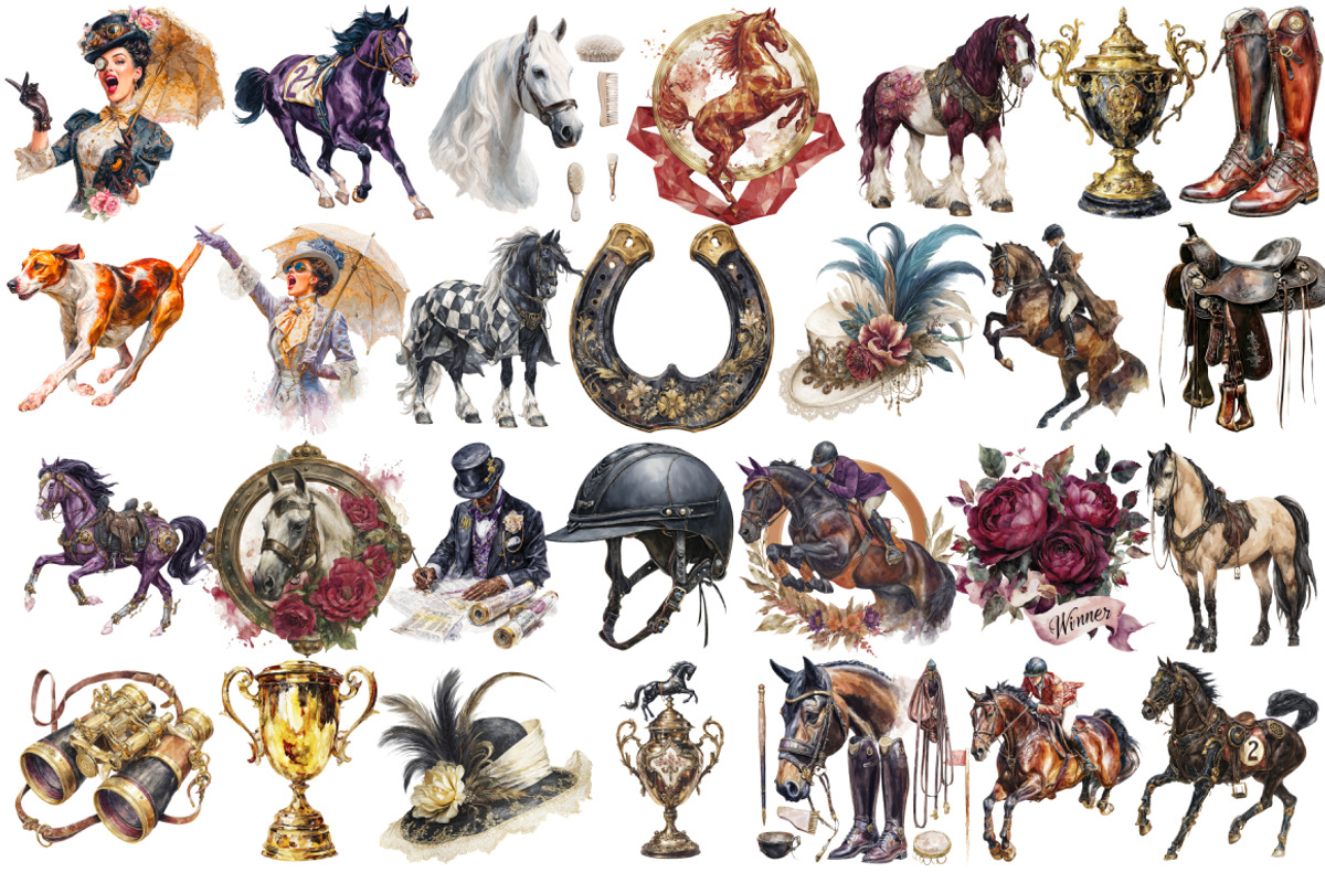 Vintage Horse Racing Clipart Bundle, a Sport Illustration by InkyQueenArt (Photo 4 of 5)