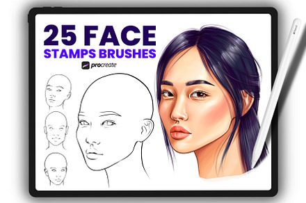 Asian Women Face Stamps Procreate, a Brush Add-On by Procreate Market
