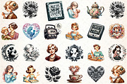 Black and White Mothers Day Clipart, an Illustration by DreamCafeArt (Thumbnail 2 of 6)
