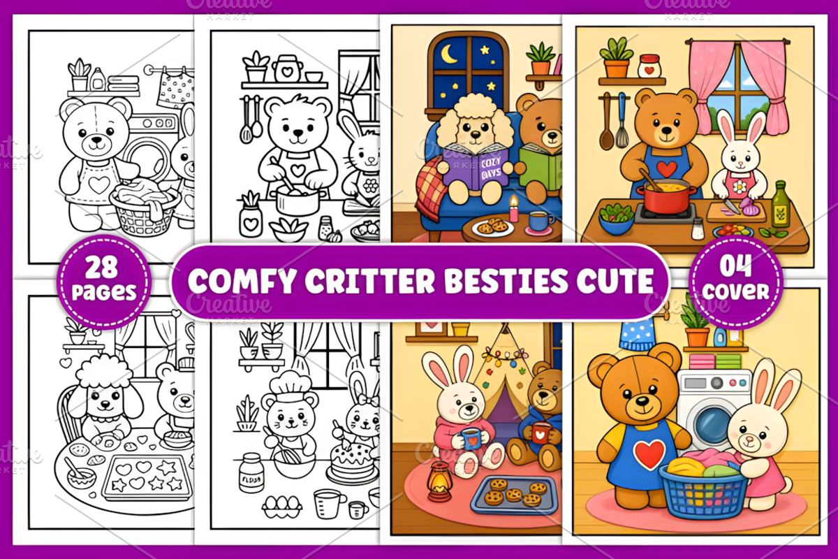 Comfy Critter Besties Cute Coloring, a Decorative Illustration by Design Station (Photo 1 of 4)
