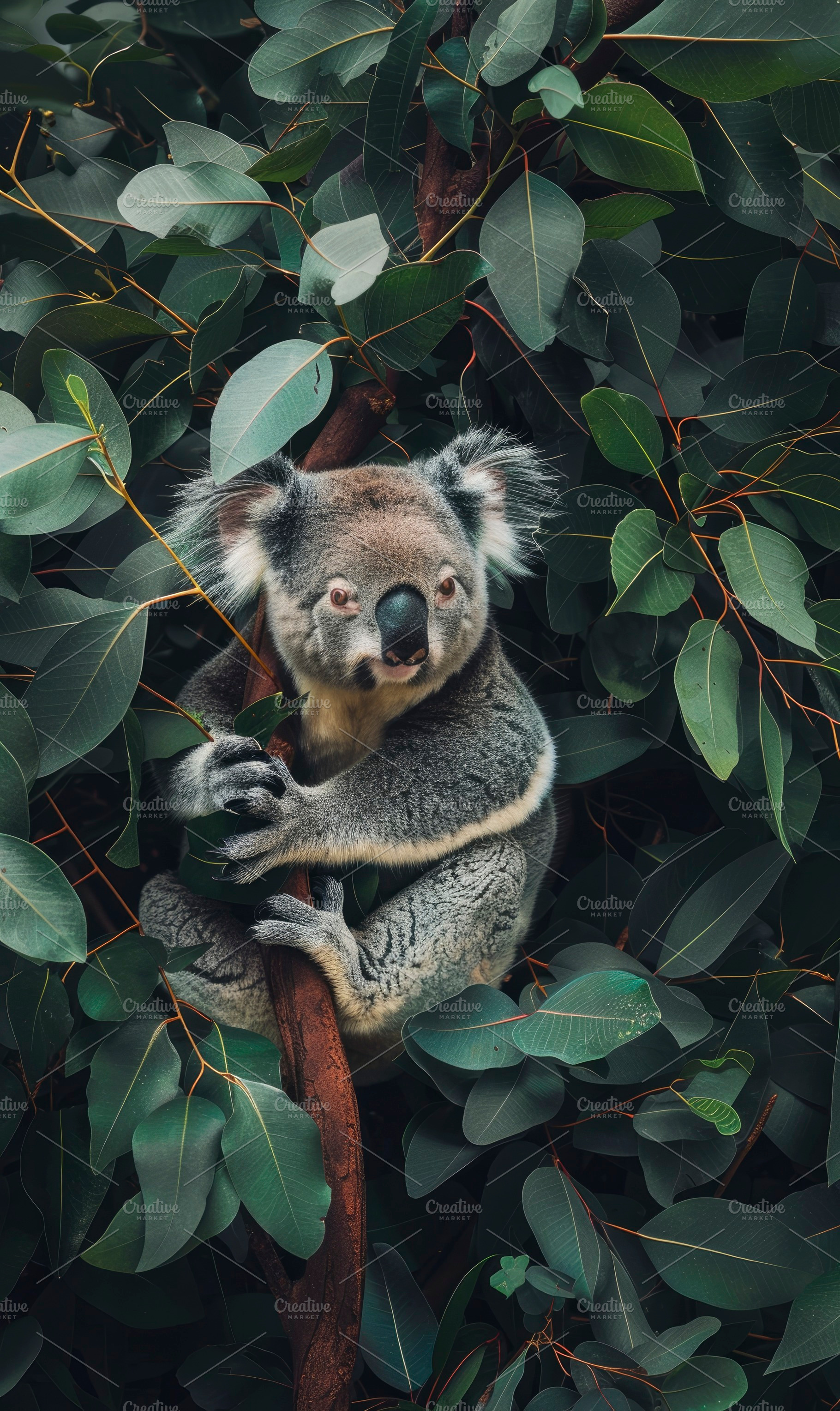 A serene koala nestled among vibrant, a Photo by LOGOCREATIVE