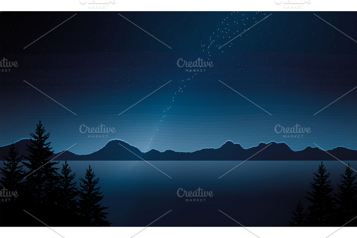 landscape with milky way, a Person Illustration by studiogstock