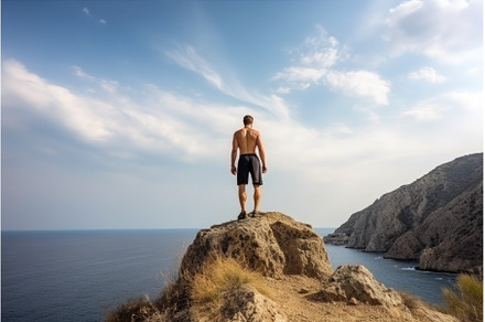 fitness, man and workout on mountain, a Person Photo by Sergey Kotenev