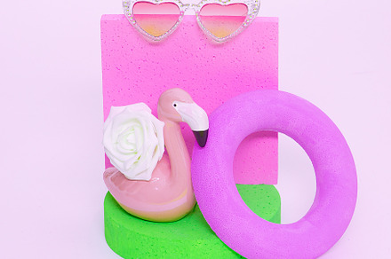 Beach summer vacation scene. Fashion Flamingo and retro sunglass, a Beauty & Fashion Photo by Jenya Porechenskaya