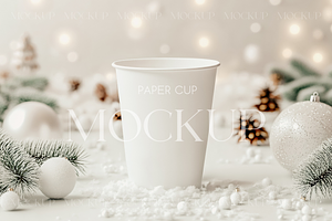 White Paper Cup with Snowy Deсor, a Product Mockup by MockupWizard