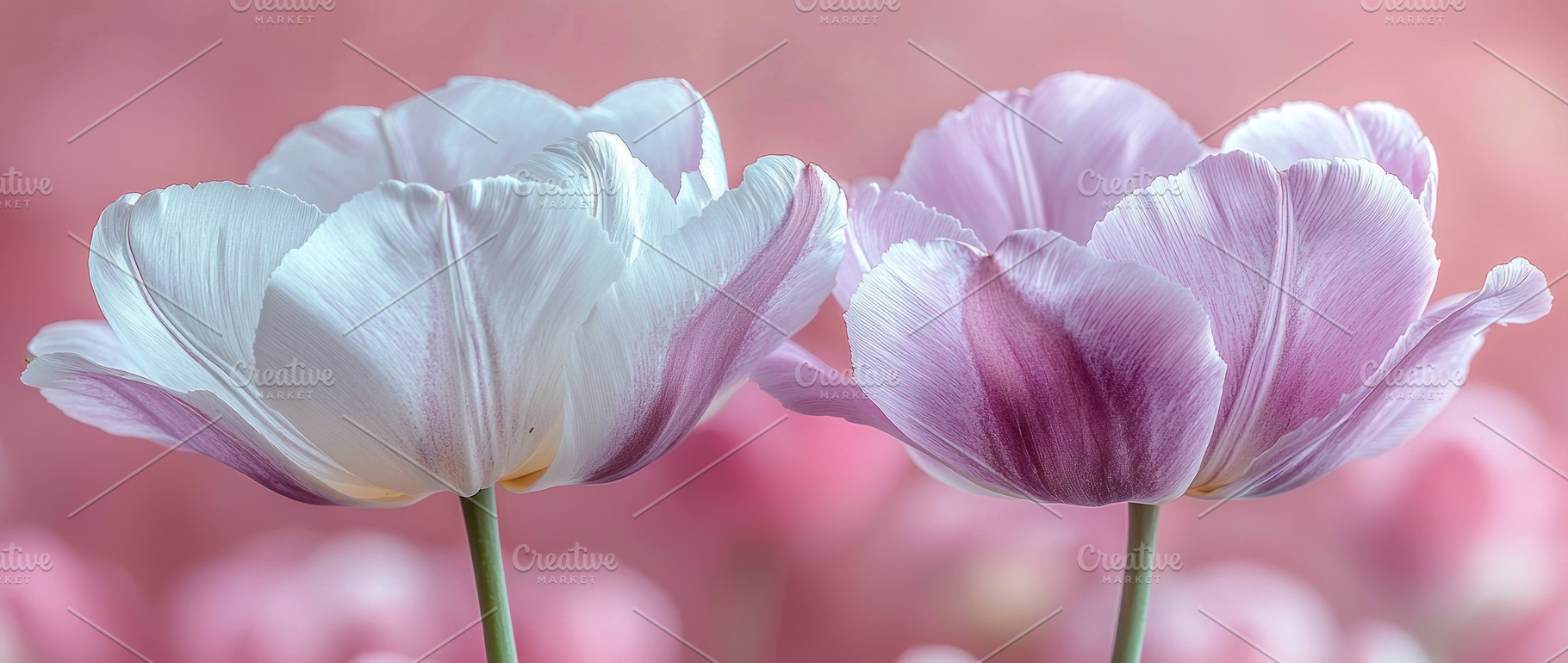 Delicate white and lavender tulips in soft focus with detailed p, a Nature Photo by José Manuel Gelpi