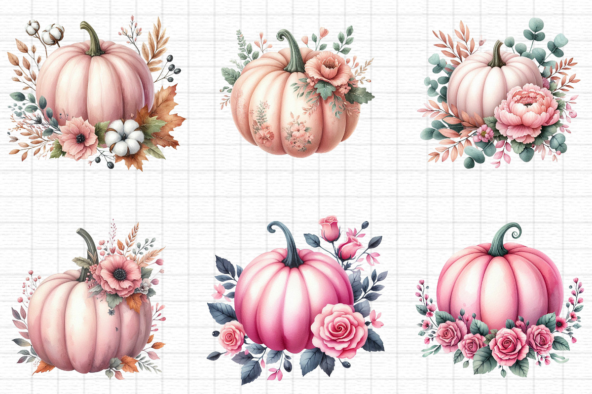 Fall Pink Floral Pumpkin Clipart, an Illustration by cherrydesign (Photo 4 of 4)