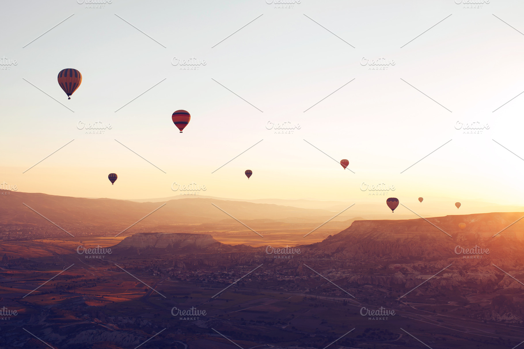 Hot air balloons over the valley featuring cappadocia, balloon, and air, a Holiday Photo by franz12