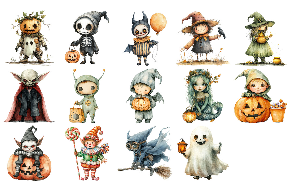Halloween Elves Clipart PNG Set, an Illustration by Craft Nest (Photo 3 of 4)
