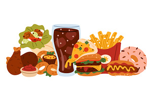 Appetizing array of fast food. Lunch, a Food Illustration by Vectorbuum