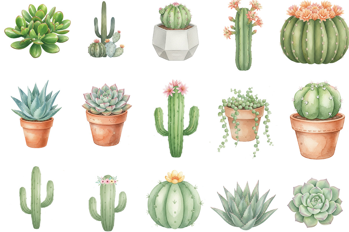 Watercolor Succulent Cactus Clipart, an Illustration by Designking (Photo 2 of 5)