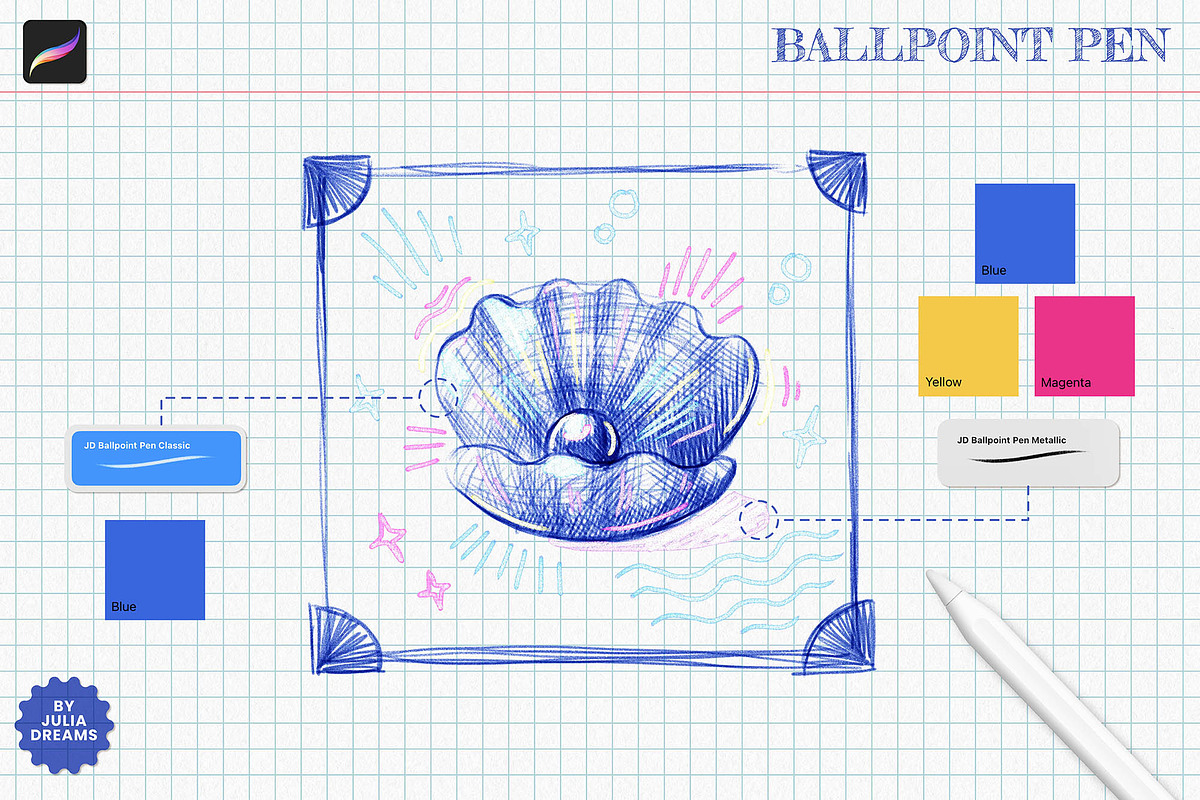 Ballpoint Pen Brushes for Procreate, a Brush Add-On by Julia Dreams (Photo 6 of 6)