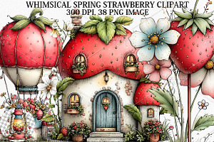 Whimsical Spring Strawberry Clipart, an Illustration by Canvas Craft